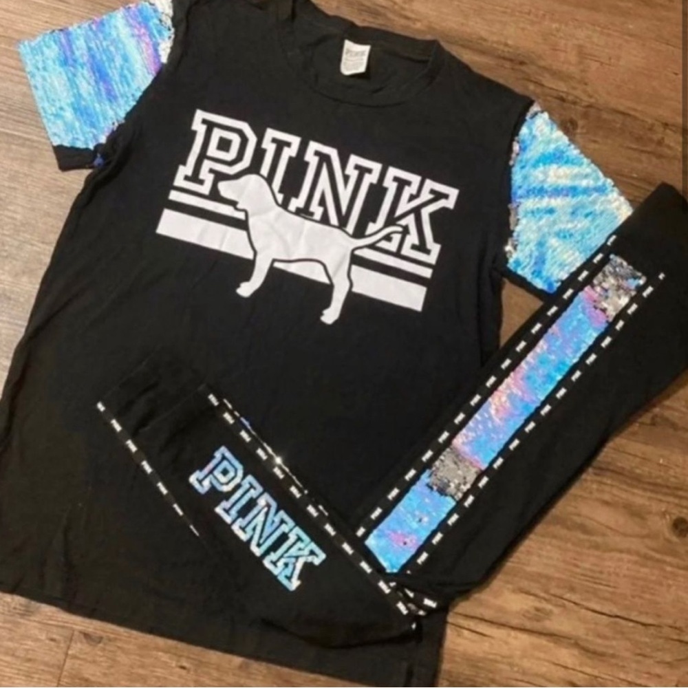 PINK Victoria's Secret mermaid bling Tshirt/ yoga pants outfit set S